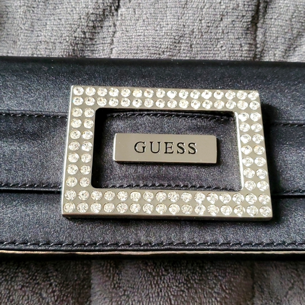 EUC. GUESS Black satin evening bag.